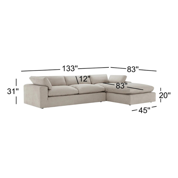 Asher 2-Piece Upholstered Chaise Sectional Sofa – Modern L-Shaped Couch with Chaise for Living Room Comfort