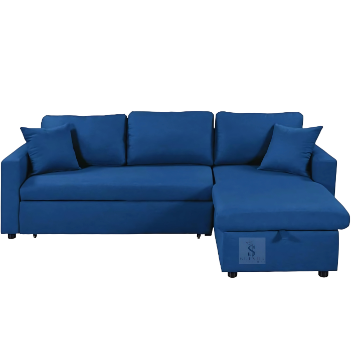 SULSHA 3-Seater Diwan Sofa Cum Bed with Storage | Convertible Left/Right Chaise Lounge | Grey Textured Fabric Sofa Bed for Living Room | Space-Saving Modern Furniture