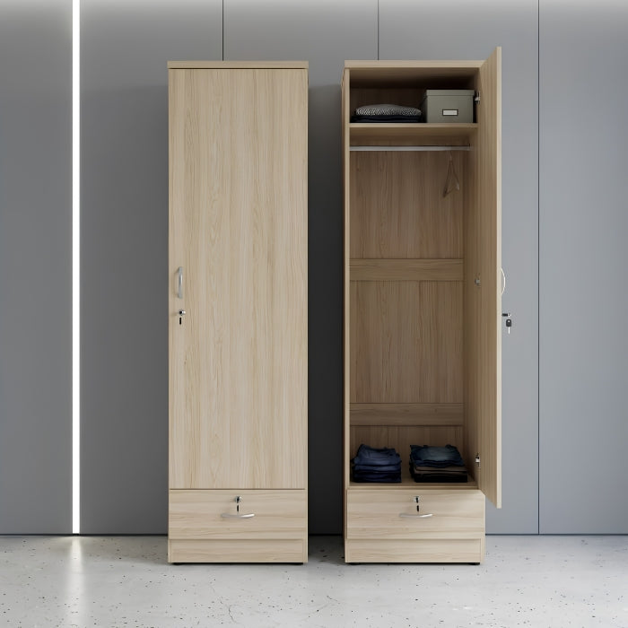 Coen single door wardrobe white with lockable drawer and free assembly UAE