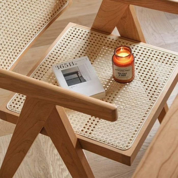 Handwoven rattan accent chair detail — buy furniture UAE