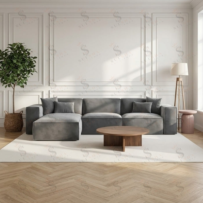 SULSHA Greylan corner L-shape velvet sofa 3 seater UAE – sectional sofa Abu Dhabi