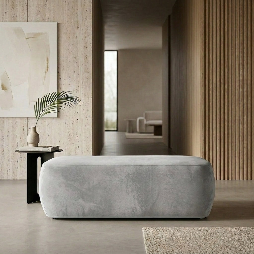 Ssar Velvet Fabric Rectangular Upholstered Ottoman (Grey)