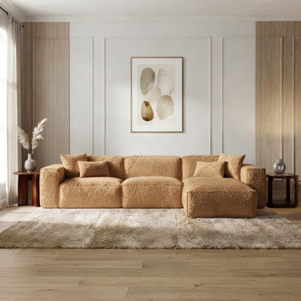 L Shape Sofa – Stylish Modern Sectional Corner Sofa Couch with Soft Fabric Upholstery, Spacious Seating Design
