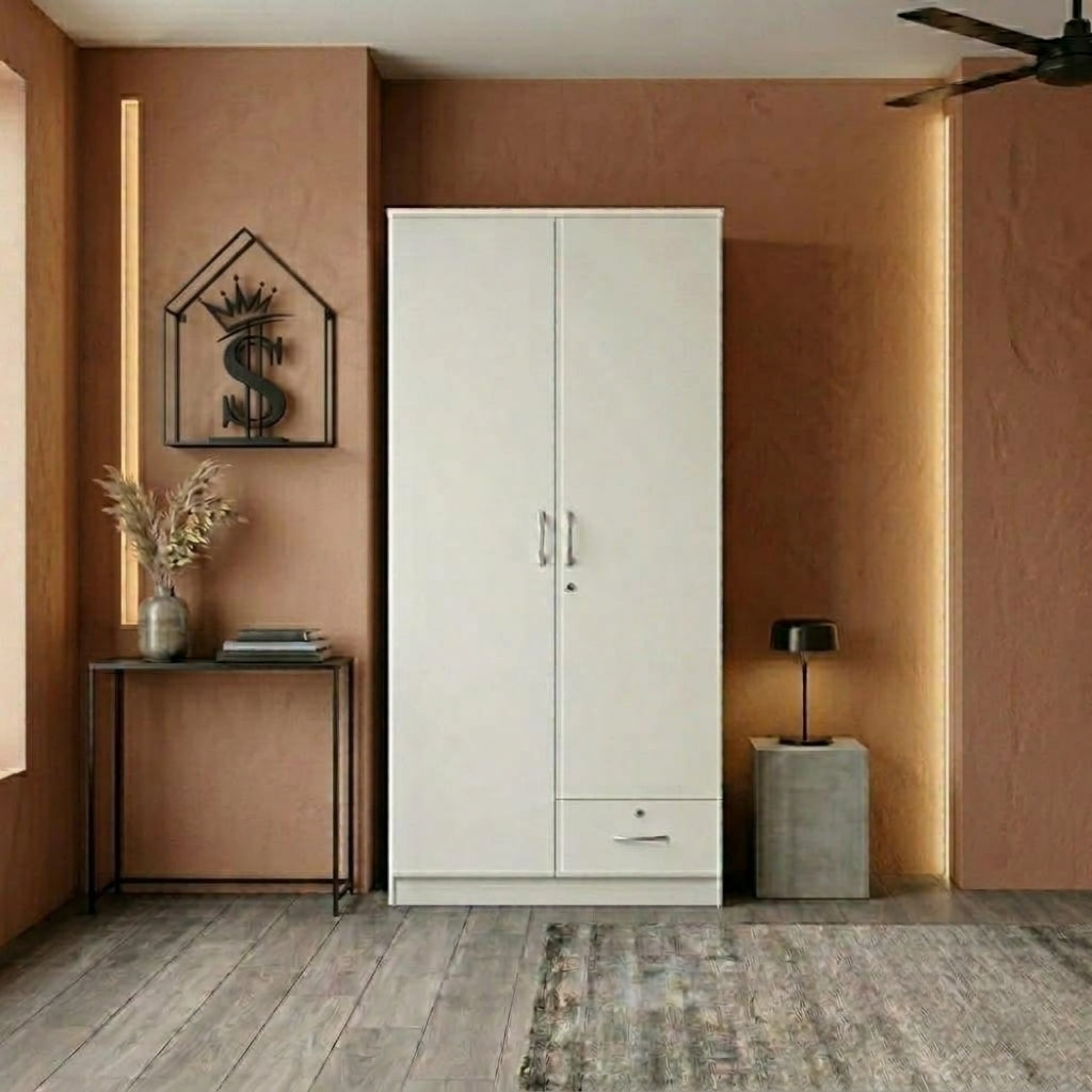 Nefer 2 Door Wooden Wardrobe With One Lockable Drawer (With, Without Assembly)