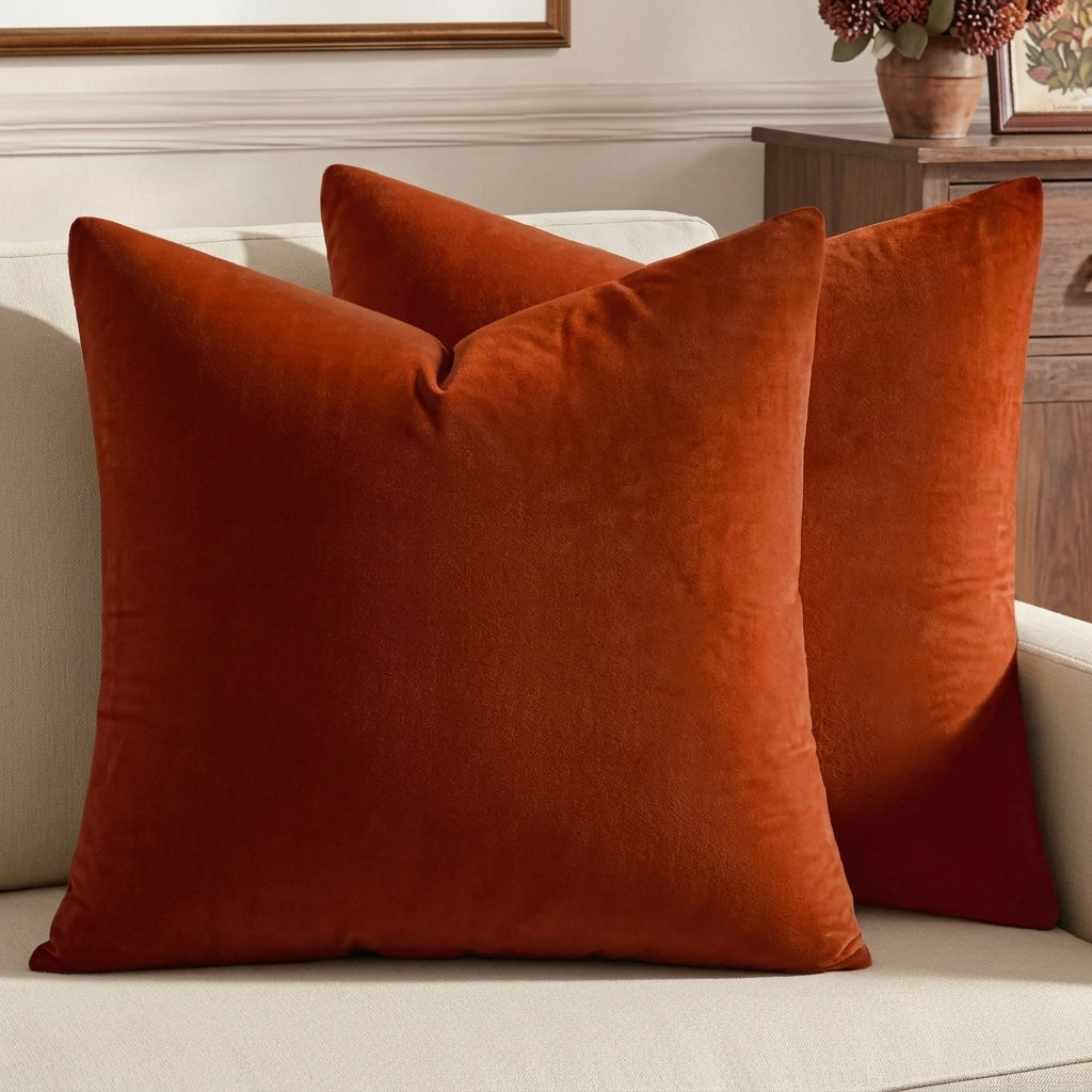 Pack of 2, Velvet Soft Solid Decorative Square Throw Pillow Set Cushion Cases Pillowcases for Sofa Bedroom Car, Home