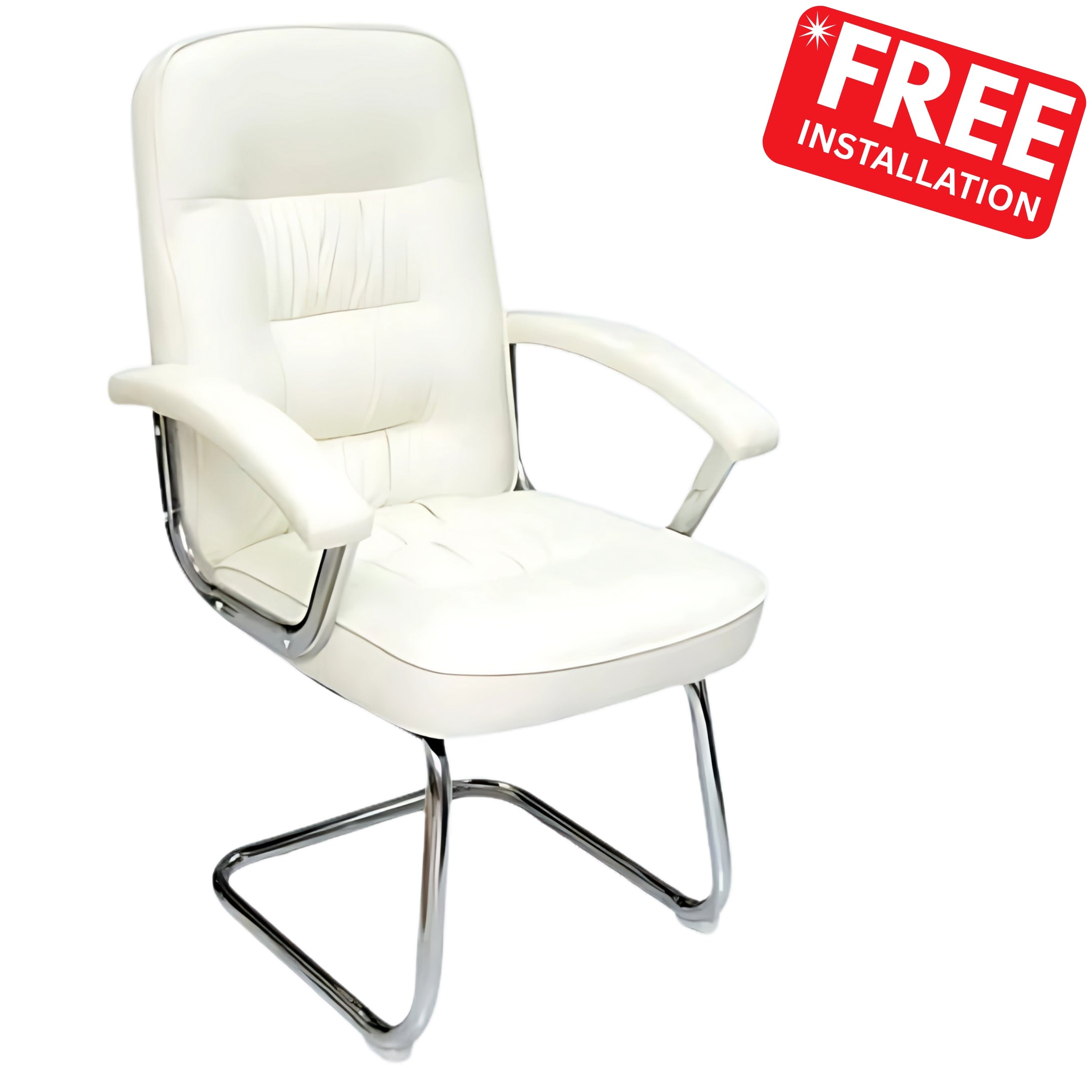 SULSHA Modern White Leather Office Visitor Chair – Ergonomic Comfortable Design with Chrome Base | Conference Room Chair | Free Installation
