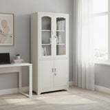 SULSHA beige glass door storage cabinet with lockable steel doors