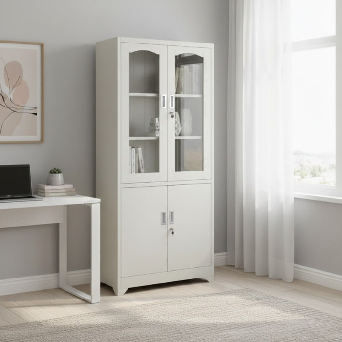 SULSHA beige glass door storage cabinet with lockable steel doors