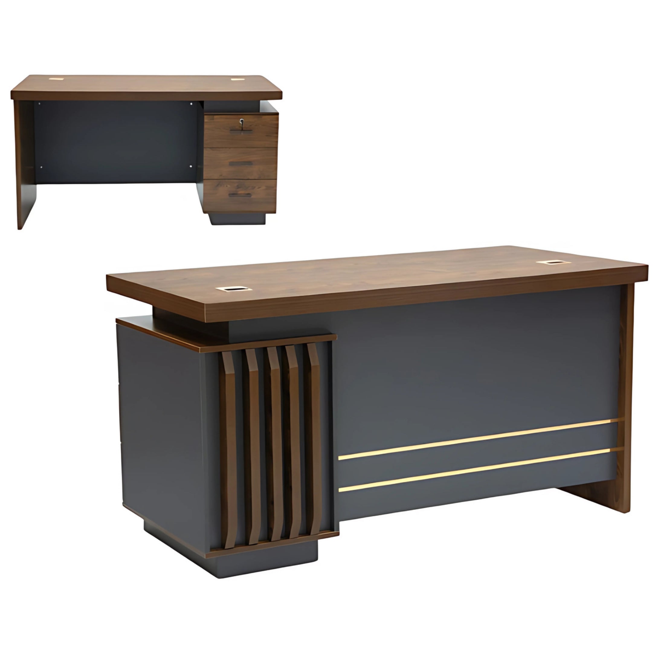 SULSHA Modern 3 Drawer Wooden Office Desk – 100cm Walnut & Grey | Computer Table, Study Desk, Home Office Workstation