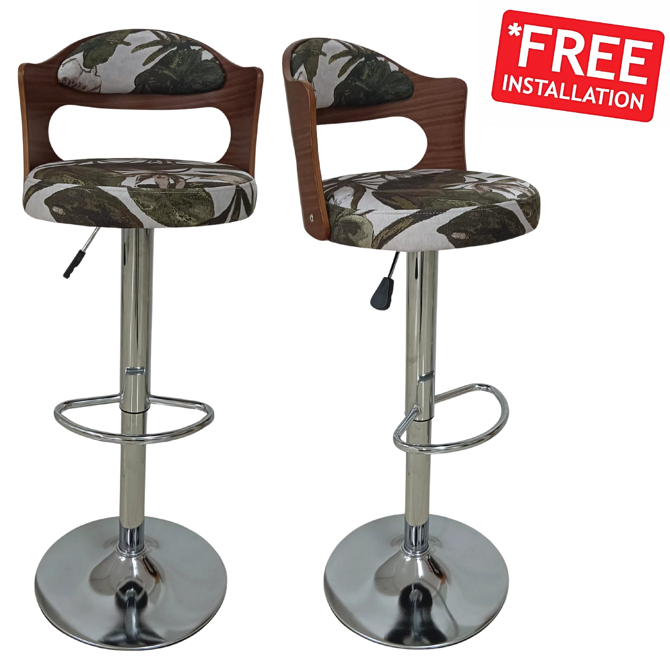 SULSHA Modern Adjustable Bar Stools Set of 2 – Free Assembly Swivel Counter Height Chairs with Footrest, Chrome Base & Upholstered Cushioned Seat for Kitchen Island, Bar, or Dining Room