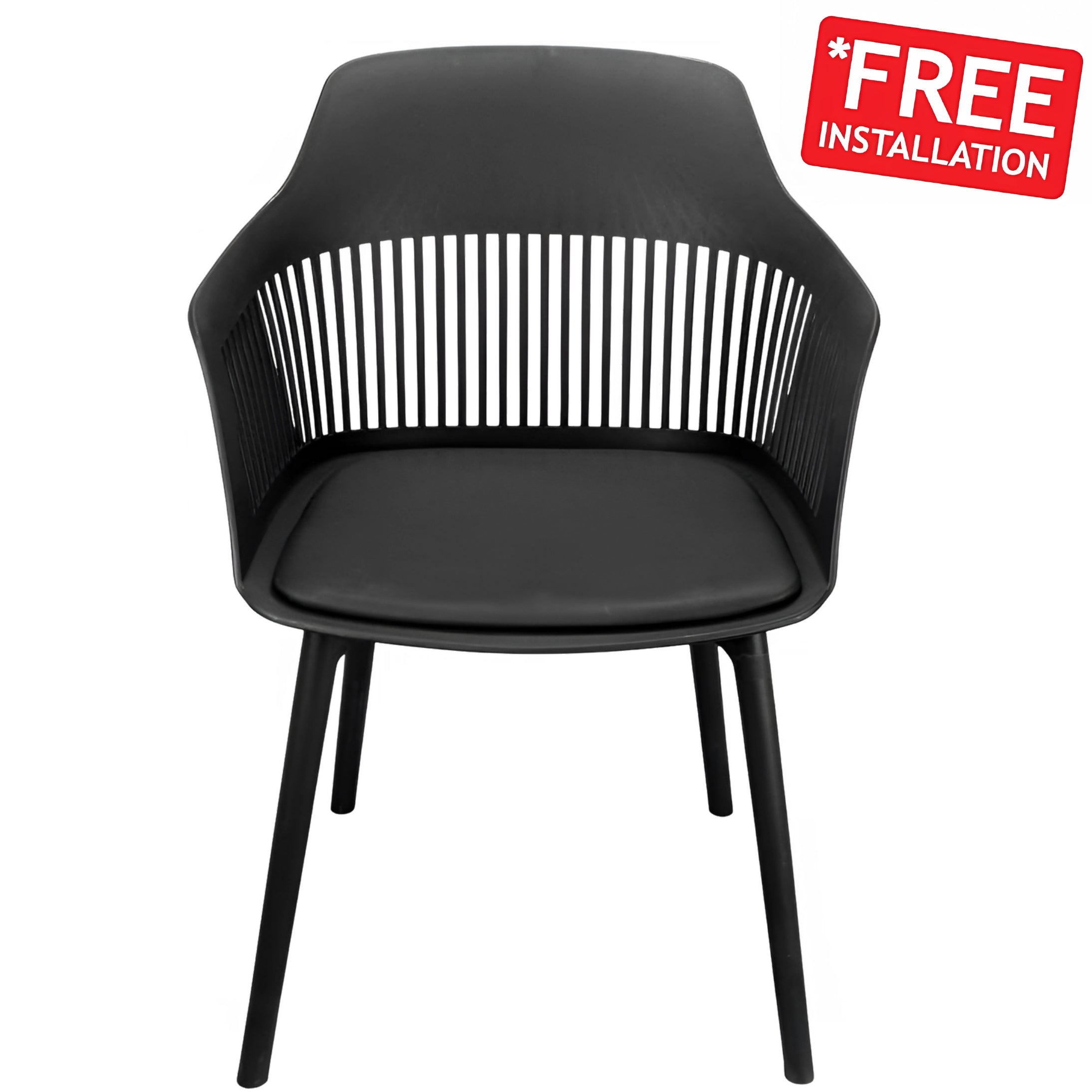Modern Black Plastic Armchair with Cushion – Stylish Dining Chair, Ergonomic Office Guest Chair, Durable Accent Chair for Home & Office