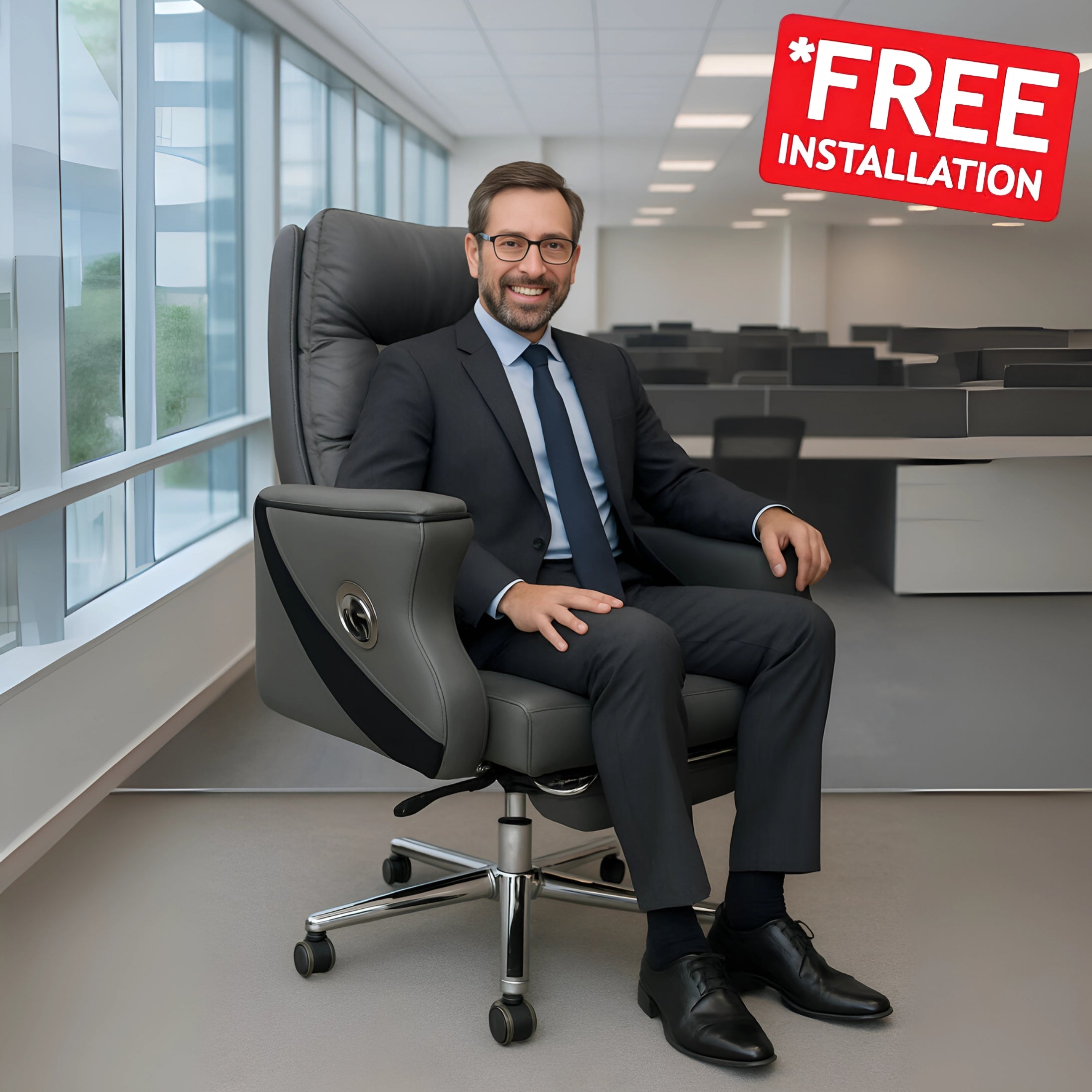 SULSHA Executive CEO Boss Office Chair – High-Quality PU Leather Ergonomic Chair with Special Back Support, Full High Back Neck Comfort, Chrome Base, Nylon Casters, Pull-Out Footrest, Seat Adjustment & Hydraulic Tilt Recliner