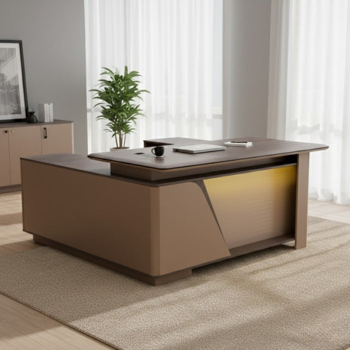 SULSHA Office Table Executive modern L shape Table (L 1.6M) With Smart Universal Extension Board 4 Power Socket + 2 Usb Plug 1 Type C