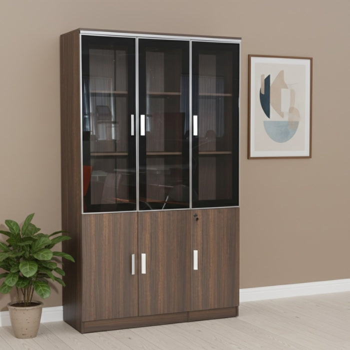 SULSHA furniture Modern Wooden File Cabinet 6 Door,Glass Door Cabinet mahogany Color