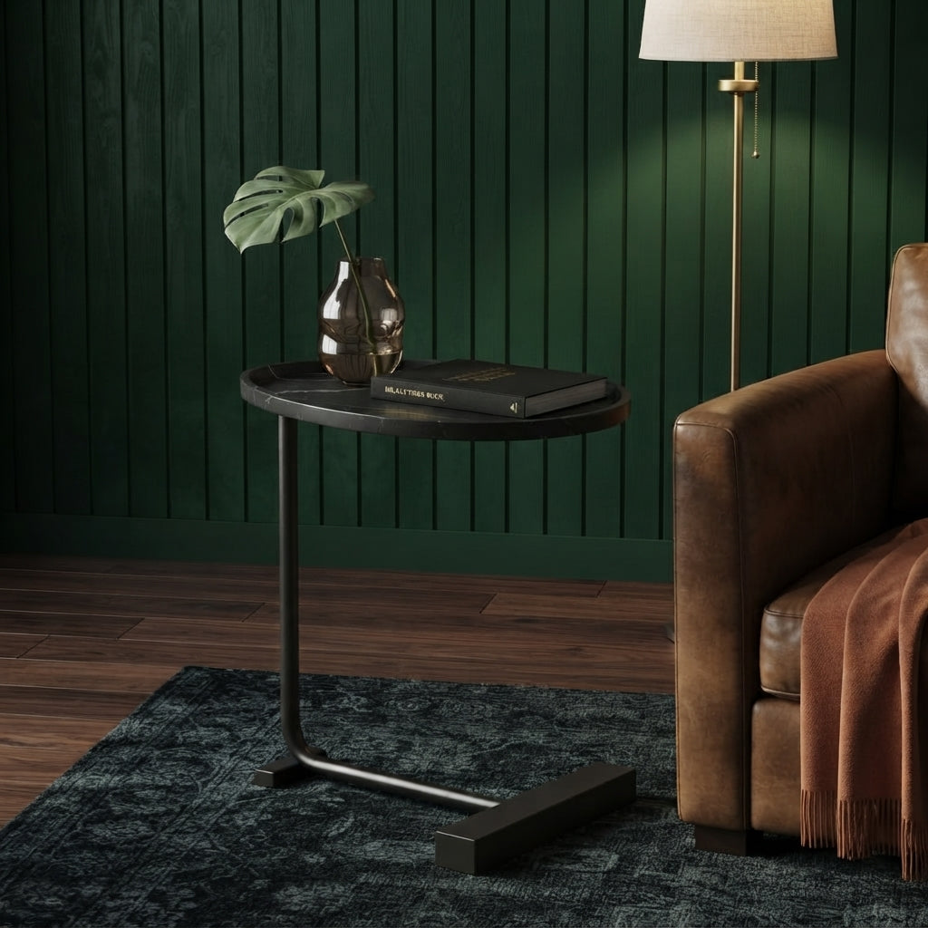 SULSHA C-Shaped Side Table – Industrial Sofa End Table with Metal Frame | UAE