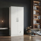 Multi Home Furniture White Storage Cabinet - Big Cupboard, 2 Door Wardrobe with Shelves & Hanger Rod Cabinet for Clothes, Key Lock Wardrobe Organizers and Storage, Drawers for Bedroom Furniture